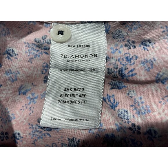 7 Diamonds Button Up Small Pink Floral Print Short Sleeve Front Pocket - Picture 8 of 11